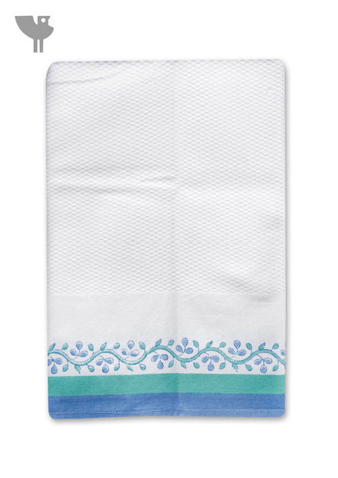Handloom Cotton Bath Towel With Block Print Border